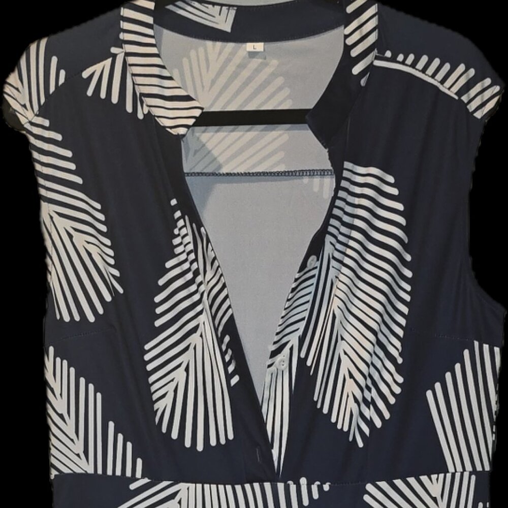 Women's Blue & White Palm Leaf Jumpsuit